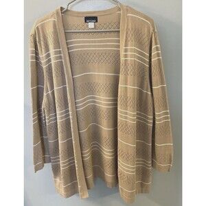 Basic Editions Womens Open Front Striped Tan/White Cardigan Size XL